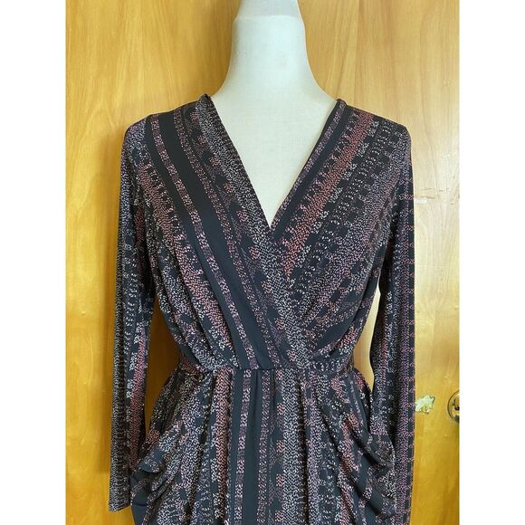 BCBGeneration Printed Long Sleeve Black Wrap Dress Size for XS - Picture 3 of 8
